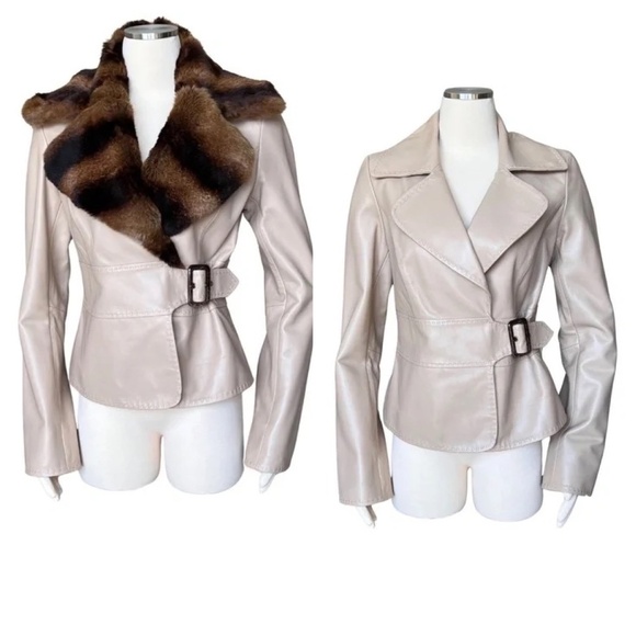 Cache Jackets & Blazers - Cache Tan Leather Fitted Jacket W/Removable Fur Collar Size 10 NWT Rare Find!!